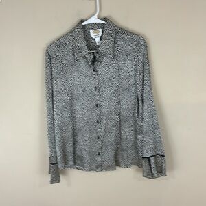 Talbots Pure Silk Black and White Printed Top Shirt Size 12
